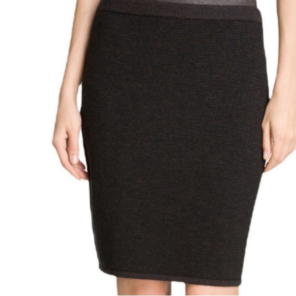 Eileen Fisher Black Wool Ribbed Sweater Knit Pencil Skirt Pull On Style Mini XL‎